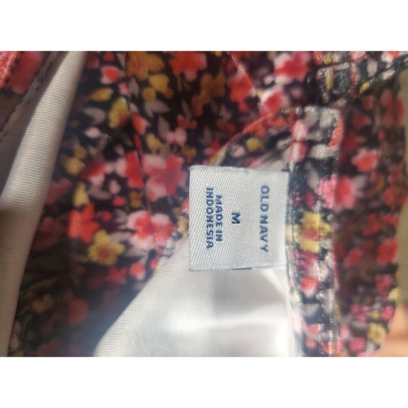 Old Navy Med Pink Floral Velour Short Puff Sleeve Stretchy Keyhole Back Jumpsuit - Picture 10 of 10